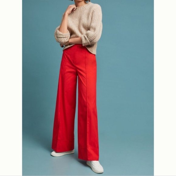 Anthropologie Poplin Wide-Leg Pants Red New - Picture 2 of 6